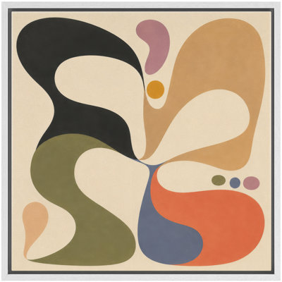 «Retro Olive Orange Black Organic Shapes Abstract Wall Art Decor», reproduction d'art encadrée