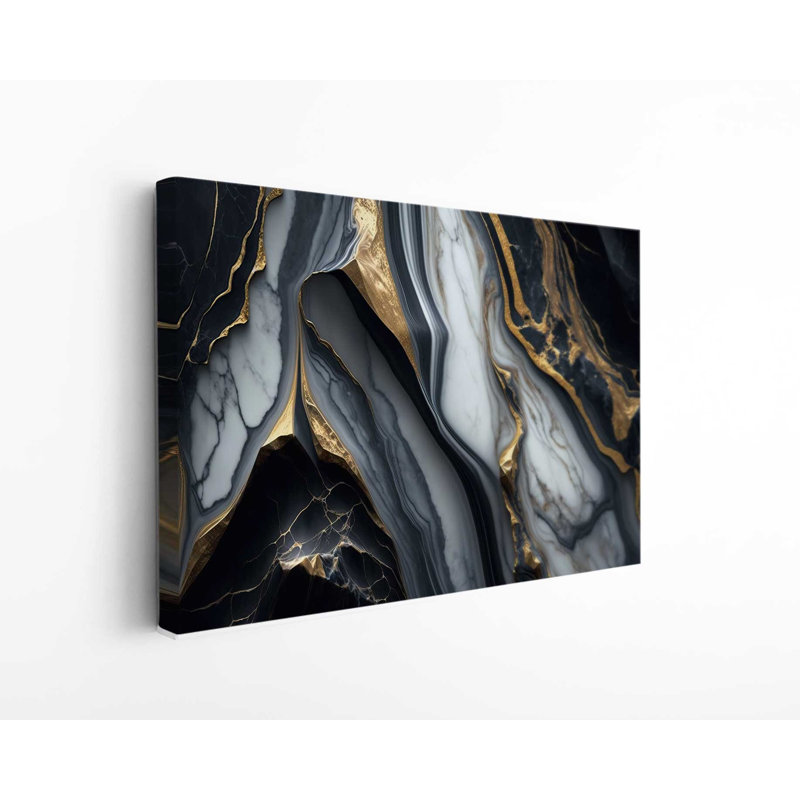 Reproduction d'art sur toile de luxe en marbre blanc noir et or naturel, H 24 po x l 36 po x P 1 po