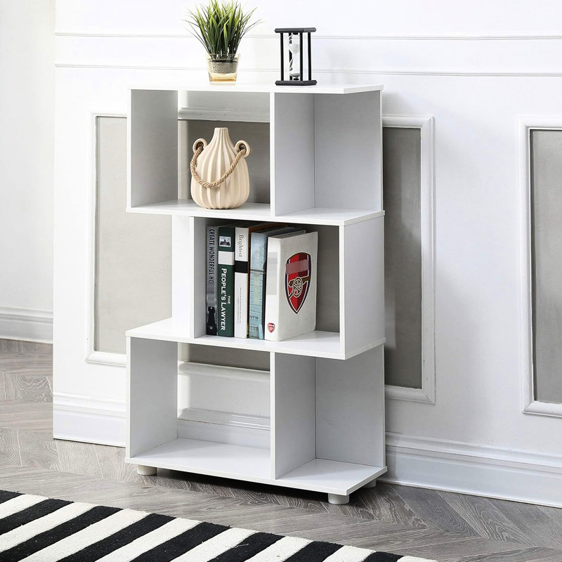 Bibliothèque moderne à 3 tablettes blanches pour appareils électroniques, livres et décor, bibliothèque américaine