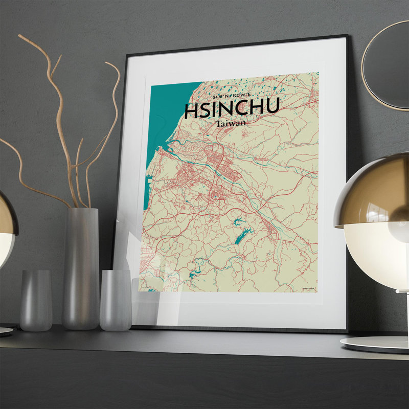 Hsinchu City Map In Tricolour - No Frame Print, 20cm H x 16cm W x 0.05cm D