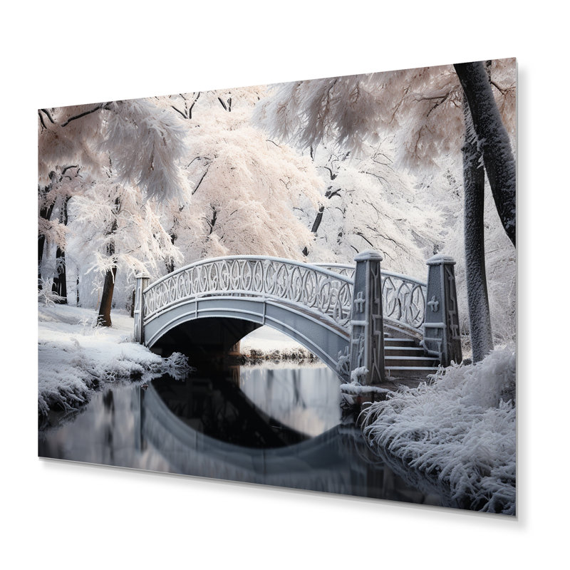 Pont blanc en hiver II - Ponts, impressions sur métal, H 12 po x l 20 po x P 1 po