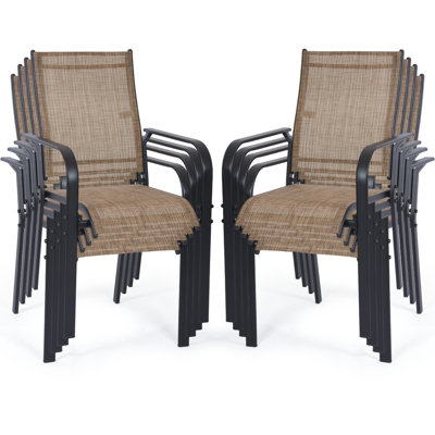 Patio Chairs Set of 8, Outdoor Dining Chairs High Back, All-Weather Padded Textilene Dining Chair for Lawn Porch Garden,Brown