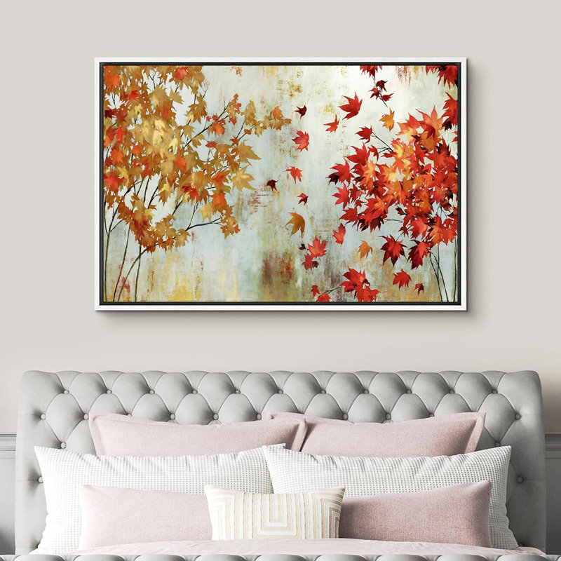 Automne, automne, feuilles d'érable rouges, paysage naturel, images abstraites, grande impression sur toile encadrée
