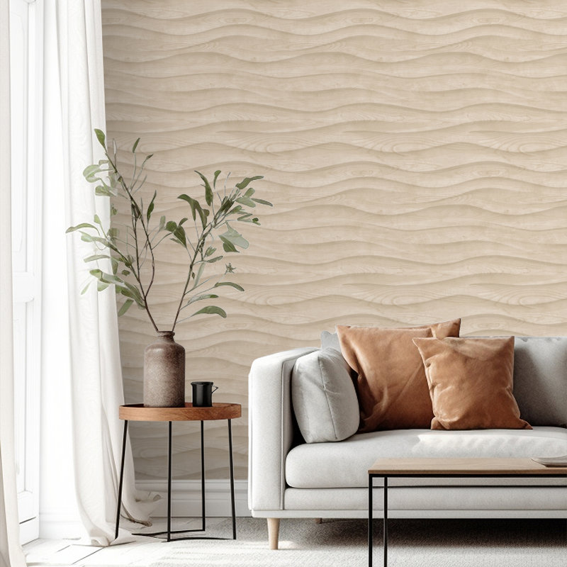 Papier peint structure naturelle en bois ondulé, Naturel