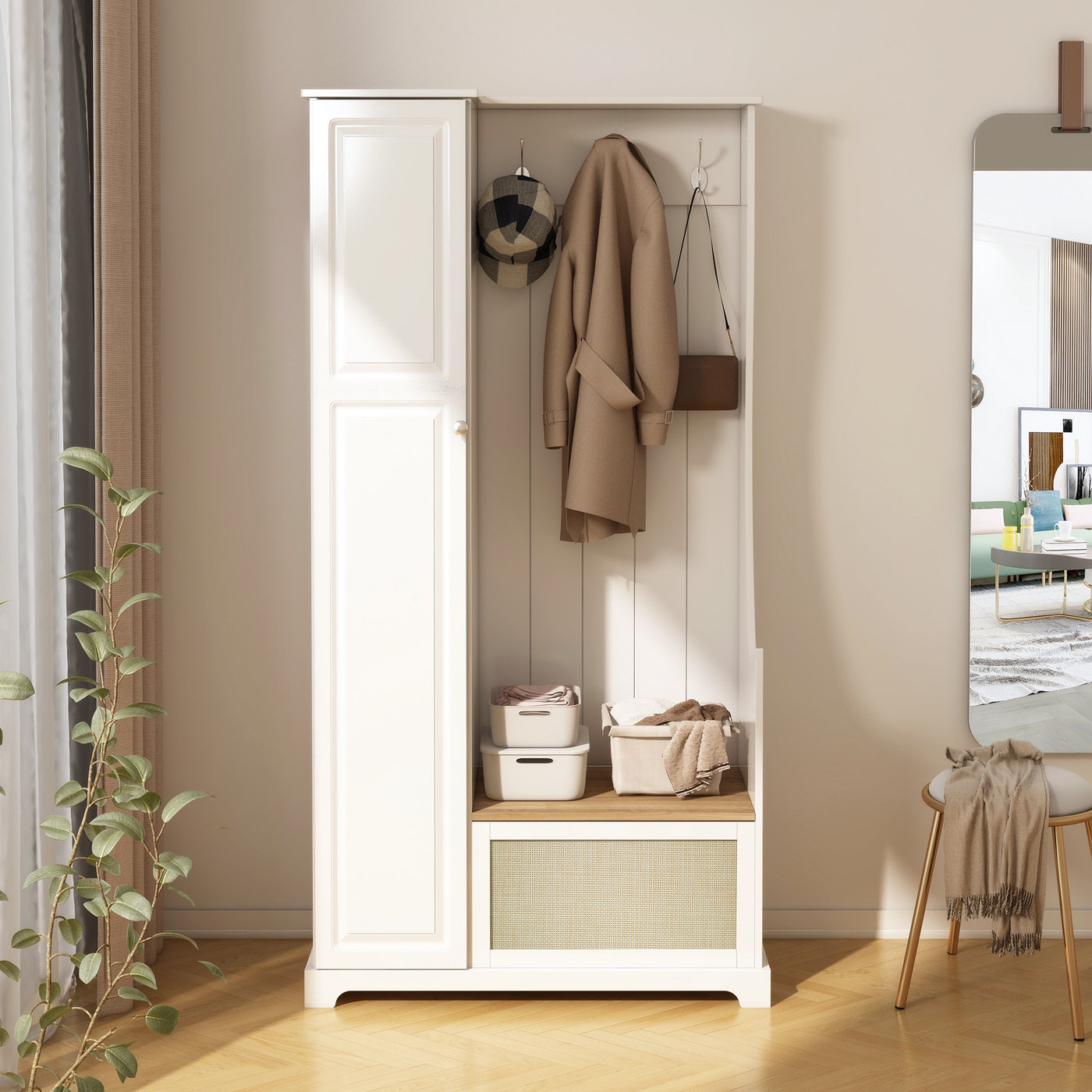 Winston Porter Deneka Armoire Mudroom Storage Unit Hall Tree With Bench