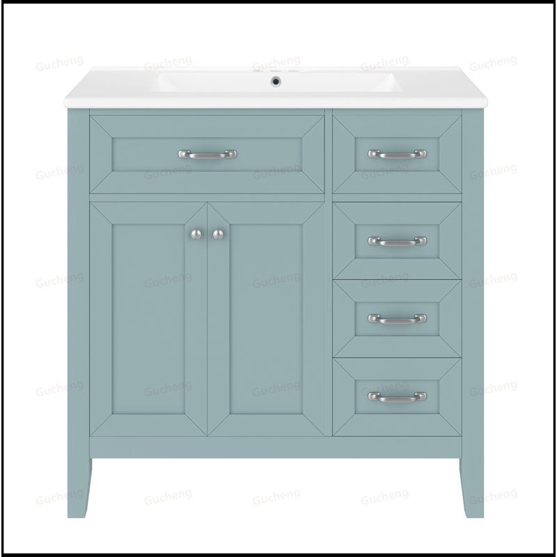 Meuble-lavabo de 36 pouces avec lavabo, structure solide et panneau de fibres à densité moyenne, Vert clair