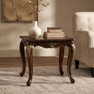 1pc Formal Traditional End Table Dark Cherry Finish with Gold Tipping Elegant Design Living Room Furniture Side Table