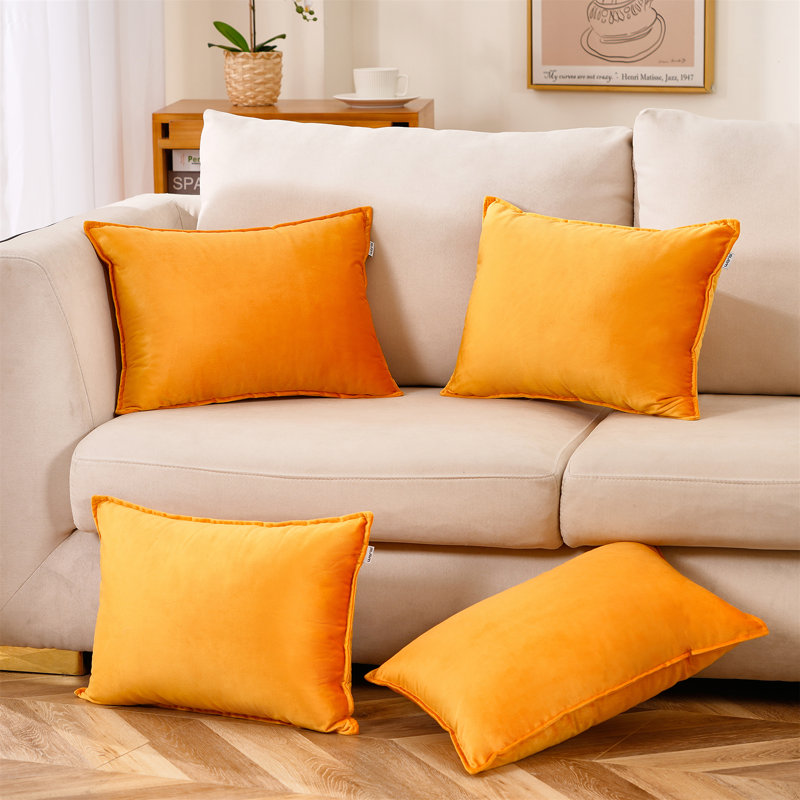 Coussin décoratif en velours, Orange jaune