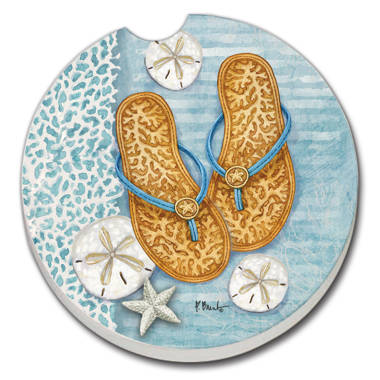 Counterart Absorbent Stone Car Linen Shells Seashells Coaster (Set of 2)