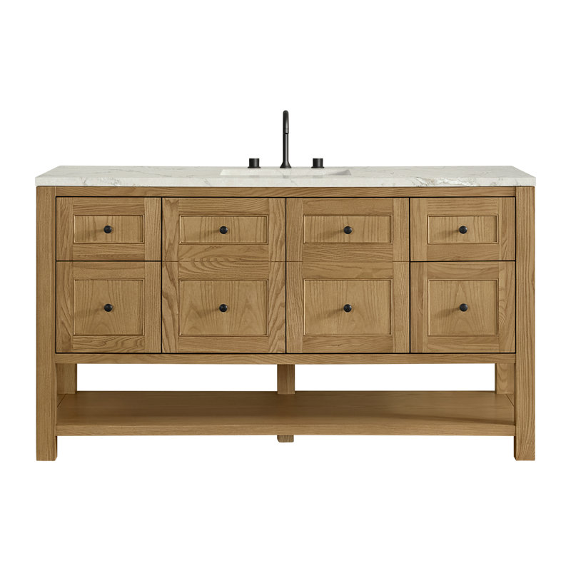Breckenridge 60'' W Single Vanity, Victorian Silver Silestone, Light Natural Oak, Widespread