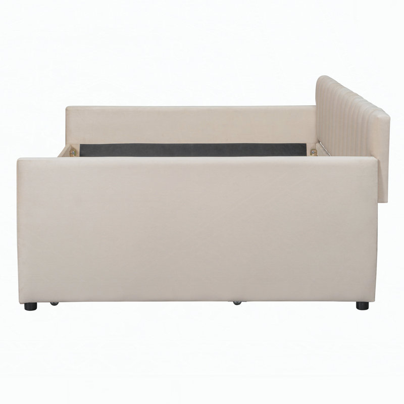 Versatile Upholstered Daybed with Pull-Out Trundle for Extra Sleeping Space, Beige