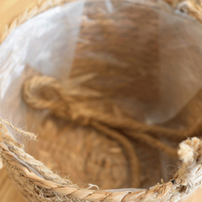Panier à fleurs suspendu en paille naturelle tissé à la main, pot de fleurs suspendu tissé avec doublure pour plantes d'intérieur et d'extérieur Boho