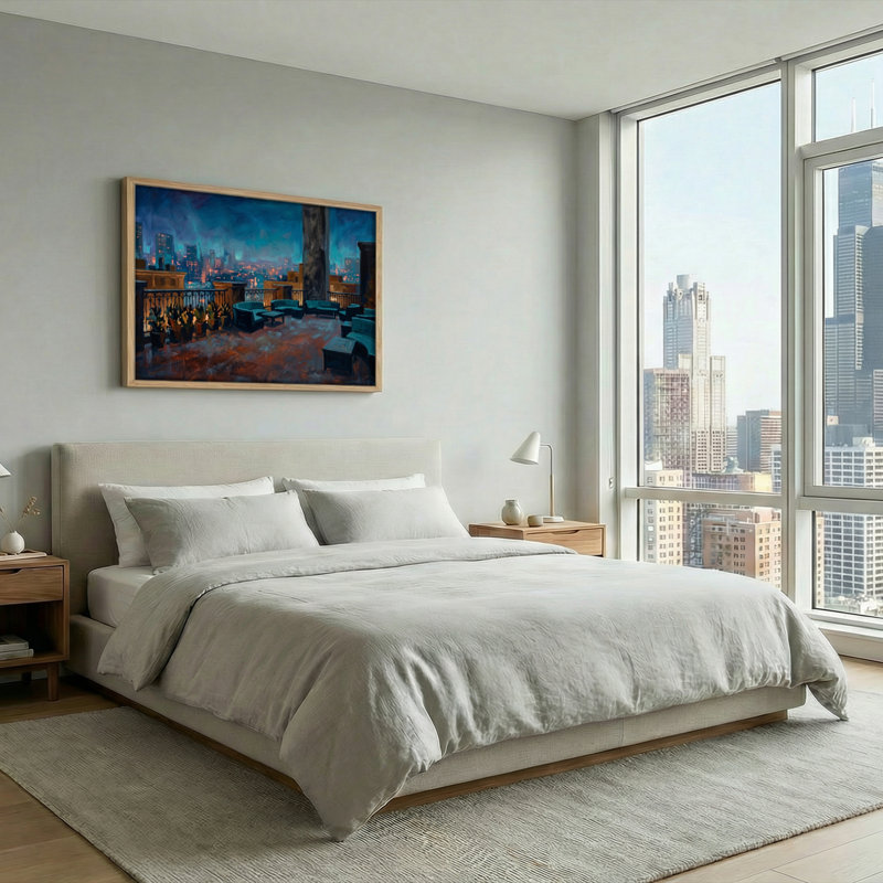 Ensemble de 1 tableau sur toile « Nuit en ville », H 32 po x l 48 po, Naturel