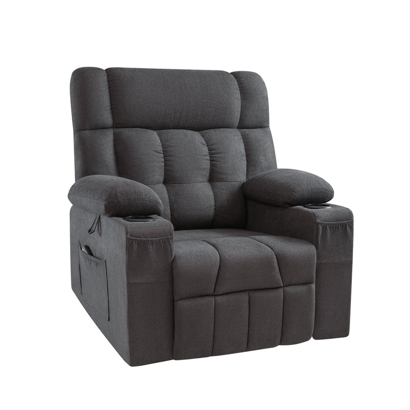 Fauteuil inclinable manuel avec canapé simple rembourré, accoudoirs confortables, dossier, poches latérales et porte-gobelets