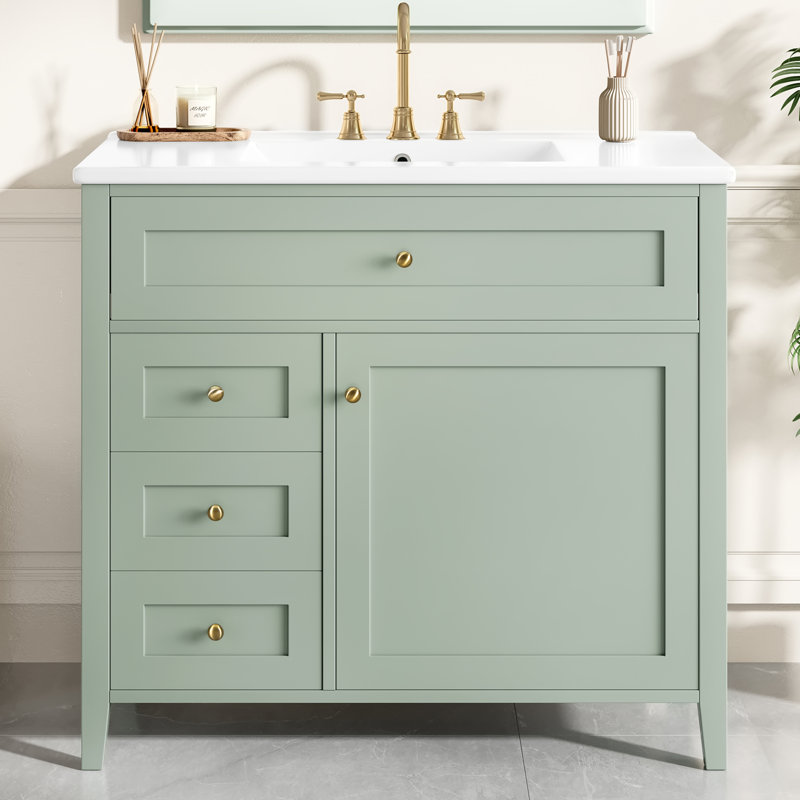 Meuble-lavabo moderne avec lavabo, panneau de fibres à densité moyenne et solution de rangement en bois