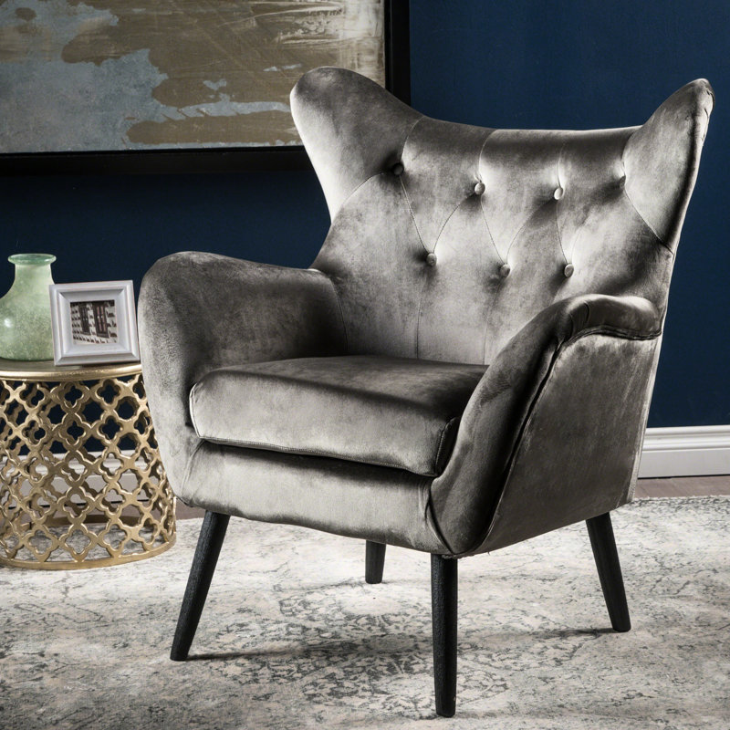 Élégant fauteuil en velours gris convenant à tout fauteuil en velours et à oreilles, Grey
