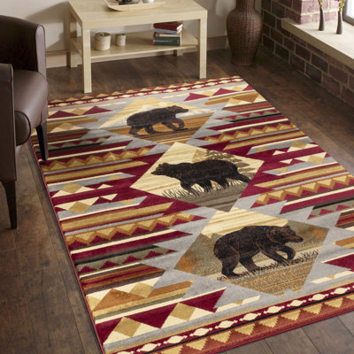 Le tapis Lodge, rouge, teint et allergène, ajoute un style chaleureux à la maison