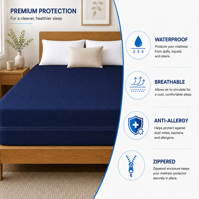 Zippered Mattress Protector Cover, Waterproof, Easy To Clean, Fits Mattress, Twin, 8"