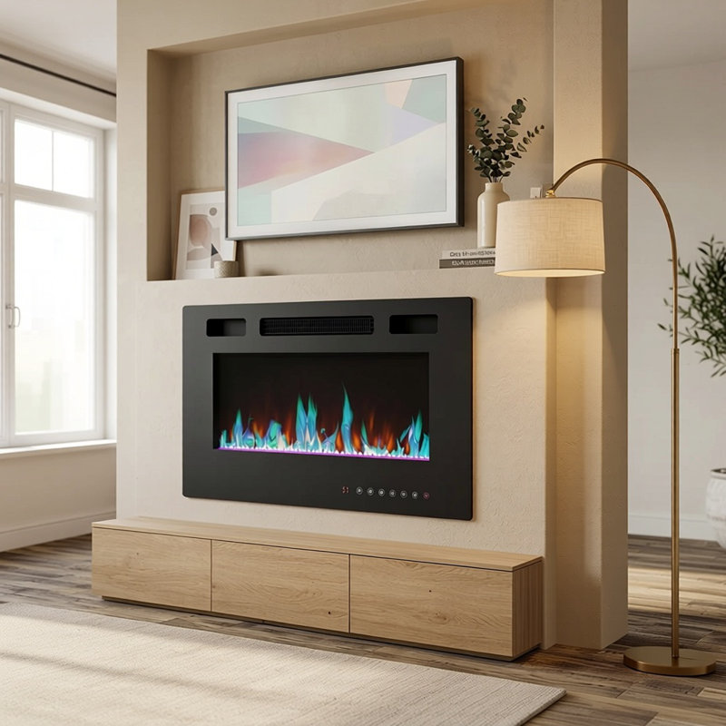 Modern 30-Inch Electric Fireplace With Remote