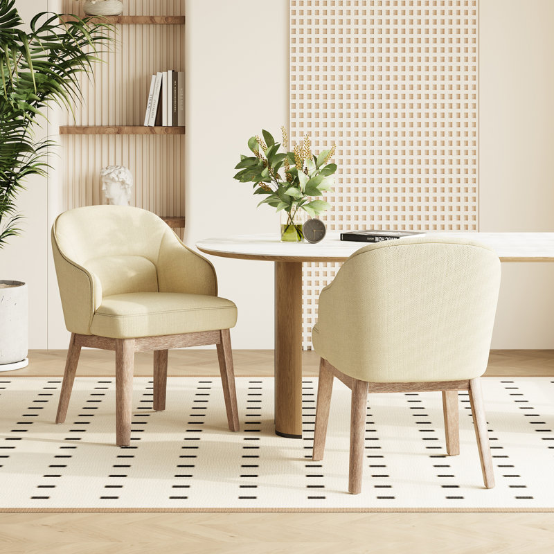 Chaise rembourrée moderne avec pieds en bois, Beige