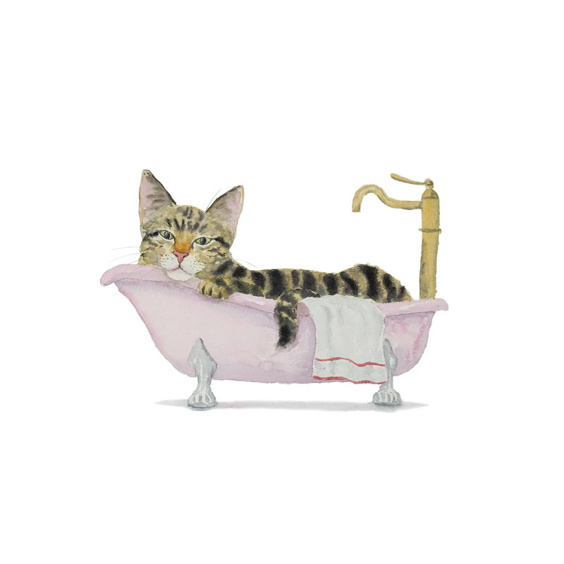 «Tabbytha Cat Bath Time» par Alexey Dmitetchich Shmyrov - reproduction d'art sur toile, H 12 po x l 18 po x 1,5 po