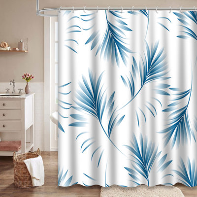 Tropical Palm Leaves Jungle Floral Summer Shower Curtain with 12 Hooks