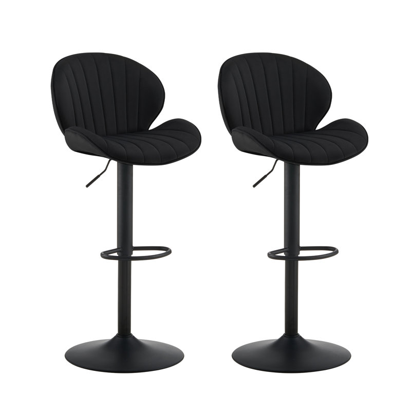 Swivel Upholstered Adjustable Height Counter Stool with Metal Frame, Black