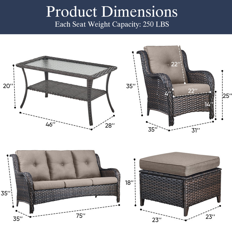 Carolina 6-Piece Square Outdoor Conversation Set With 3-Seat Sofa And Armchair, Gray