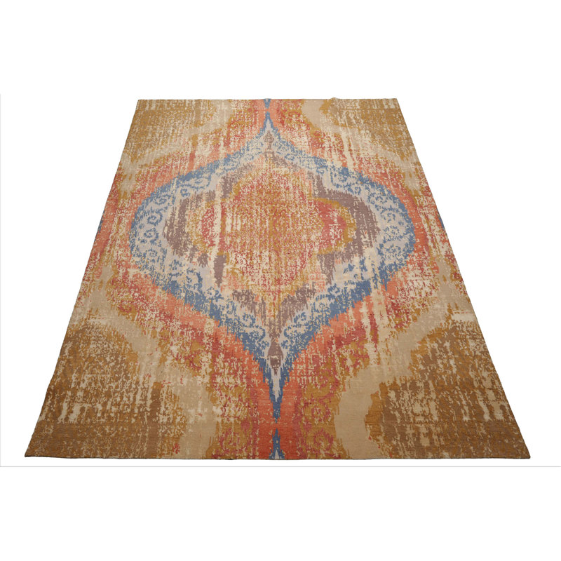 Tapis beige en laine et en soie noué à la main 9 pi x 12 pi