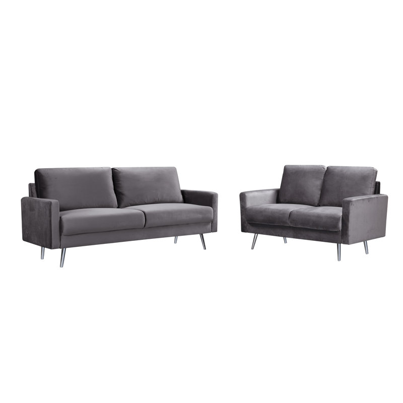 Ensemble de salon en velours 2 pièces Barstow, gris