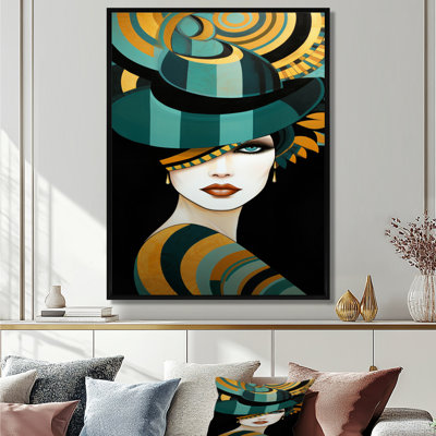 Art déco, beauté, sarcelle, portrait doré - impression d'art mural femme moderne