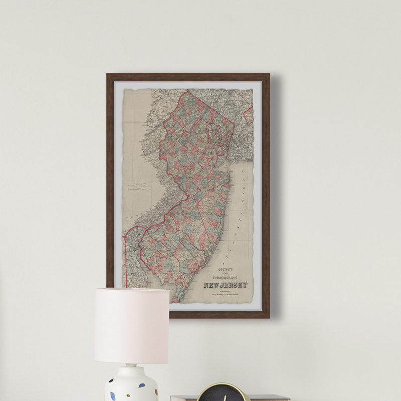 Colored New Jersey - Reproduction d'art graphique sur papier encadré, H 36 po x l 24 po x 1,5 po