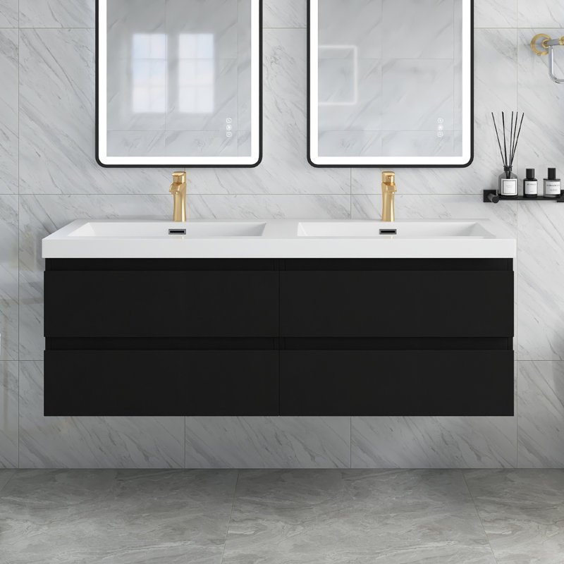 Meuble-lavabo mural à double cuve 60 po Firenze, Chêne clair