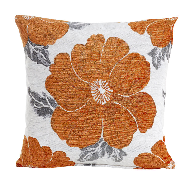 Darionte Poppy Floral Cushion Cover with Filler Pad, 45 x 45cm, Orange