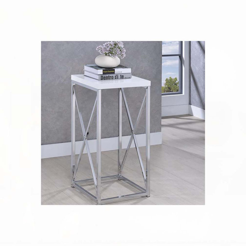 Table d'appoint blanc brillant et chrome