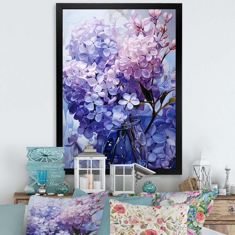 Lilacs Flow Grace - reproduction sur toile, Cadre simple noir, H 32 po x l 24 po x P 1 po