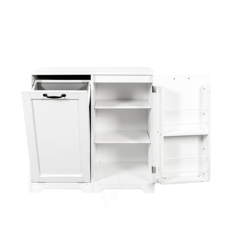 Armoire de buanderie avec portes et tablette, panier à linge inclinable, style autoportant, tablette réglable