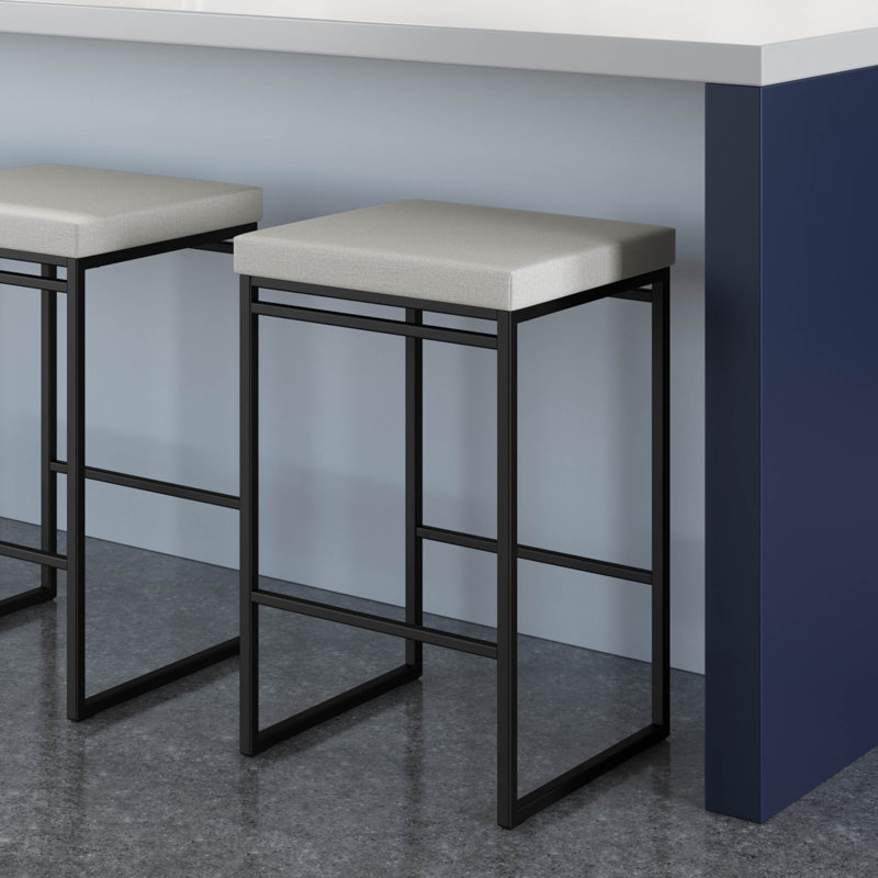Humiston Backless Counter & Bar Stool, Bar Stool (30.75" Seat Height), Light Gray Polyester/ Black Metal Frame