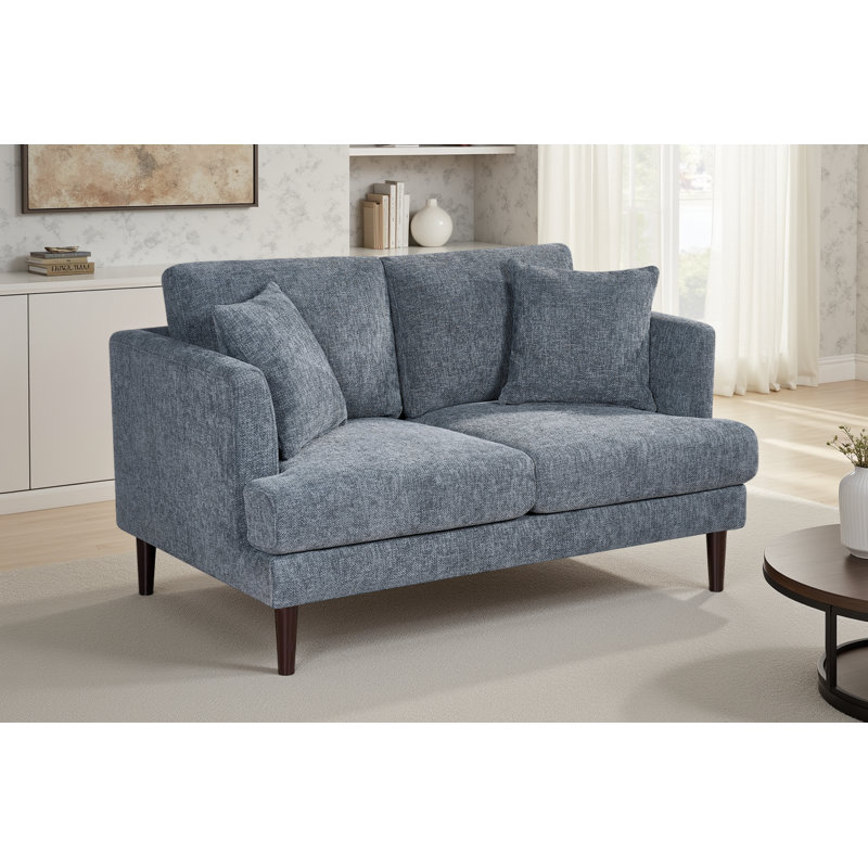 Trilby 140Cm Recessed Arm Sofa, Light Blue Chenille