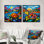 Jolie tortue dans un paysage de dessin animé I - Art mural animal tortue - ensemble d'art mural moderne 2 pièces