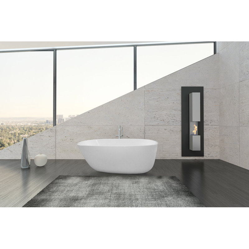 Daniela 58" x 30" Freestanding Soaking Solid Surface Bathtub, White