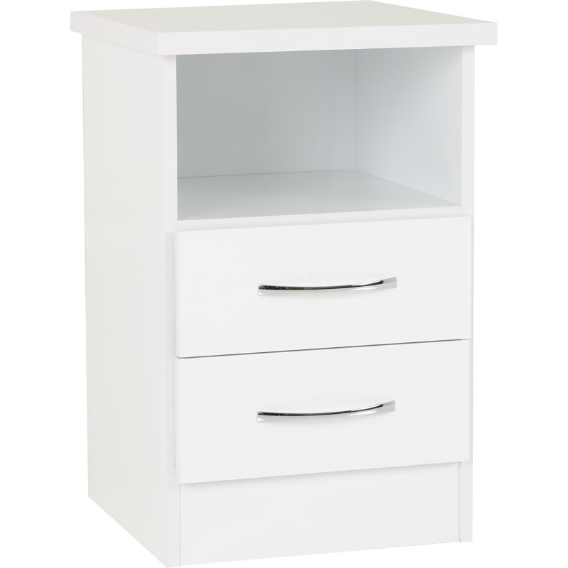 Cascio 2 Drawer Bedside Table, White Gloss