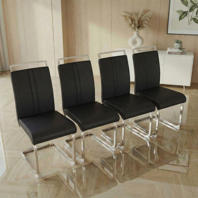 Modern Luxe Faux Leather Dining Chair Set Of 4, C-shaped Silver Stainless Steel Legs by Hokku Designs