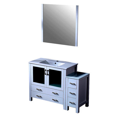 Meuble-lavabo simple 48 po X P 18,25 po , Avec armoire latérale, plateau en céramique et Miroir