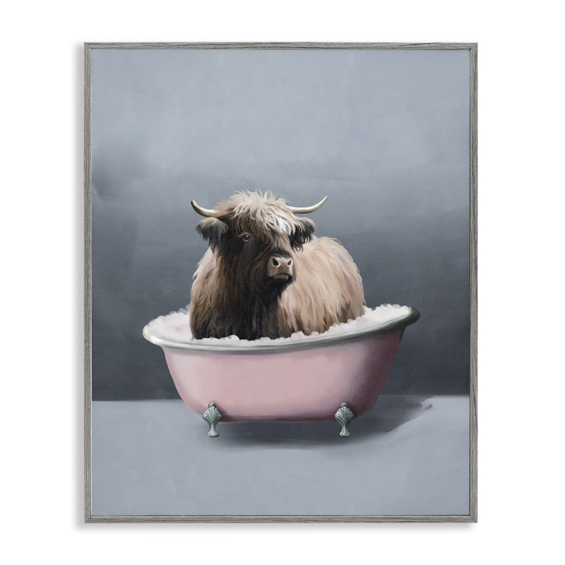  Buffalo dans une baignoire rose, estampe numérique encadrée par Svetlana Aleynikova, H 14 po x l 11 po