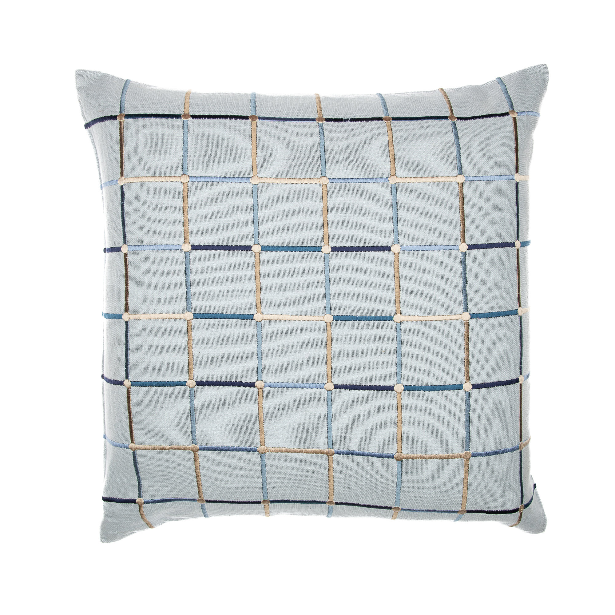 Checkered Cotton Throw Pillow, Blue/Ivory/Gray, 24" x 24", Pillow Cover Only - No Insert
