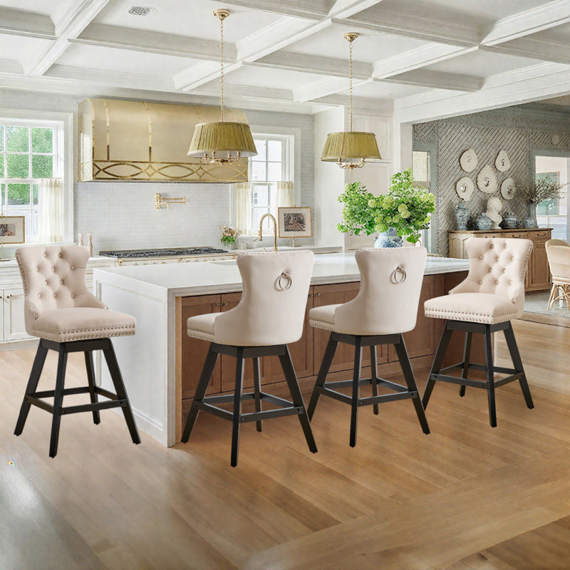 Swivel Counter Bar Stool Set with Wood Frame,Beige, Beige