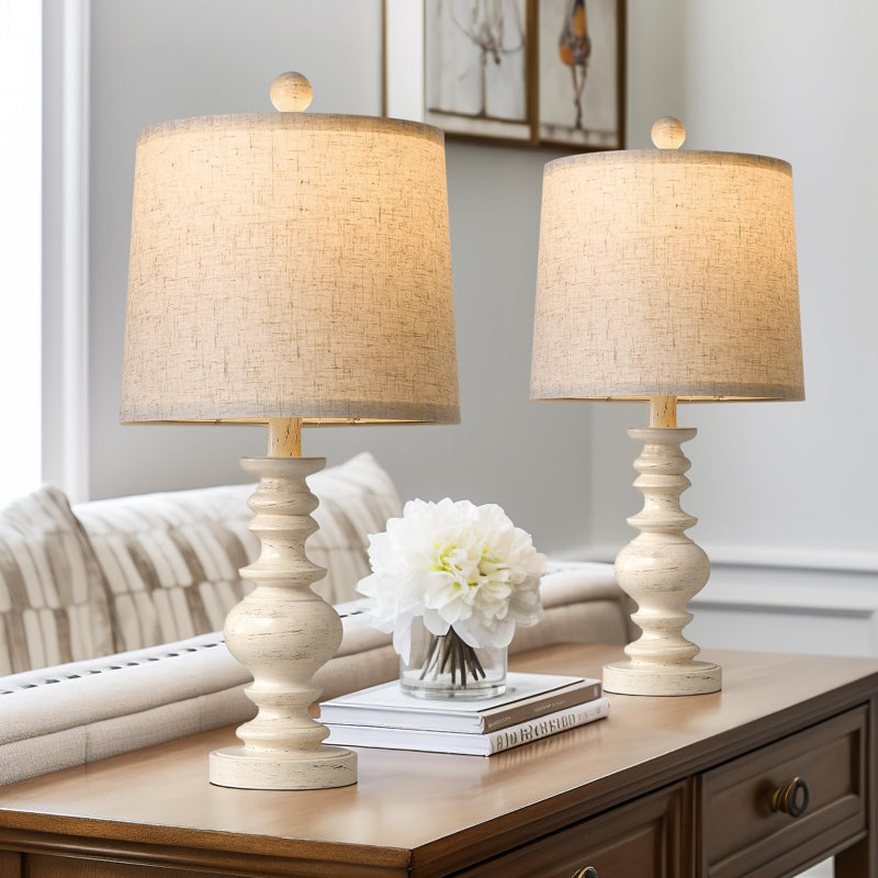 Ensemble de 2 lampes de table rustiques 20,5 / 24 "Tradition, Blanc, H 20,5 po x l 10 po x P 10 po