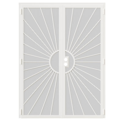  80 In Security Screen Door – Perforated Mesh Steel with Rust-Resistant Finish and Dual-Bore, Reversible French Door in White