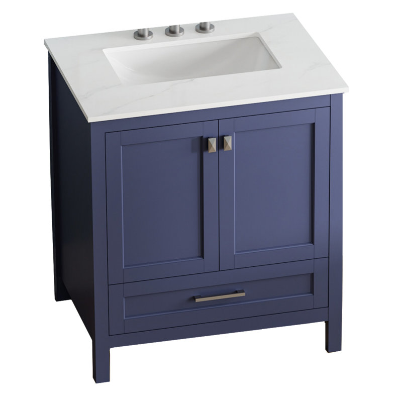 Meuble-lavabo de salle de bain 30 po avec lavabo, meuble-lavabo entièrement assemblé avec comptoir en marbre (pré-assemblé)